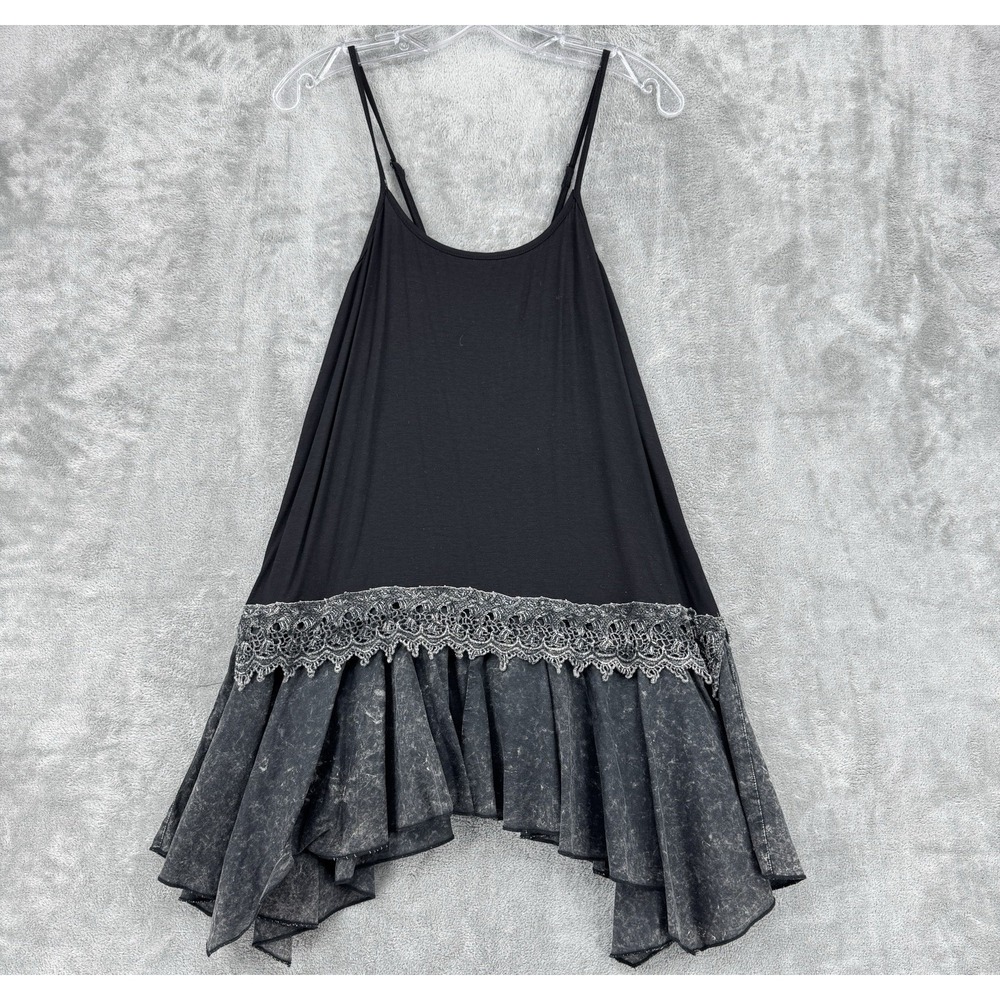 Origami Blouse Womens Small Lace Asymmetric Hem Whimsigoth Peplum Tank‎ Black